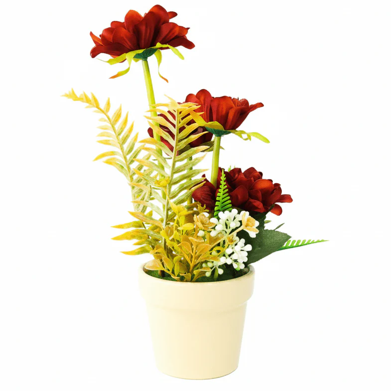Zeem Artificial Red Flower Plant with Brown Paper Pot – 28 × 9 cm Elegant Decorative Table & Shelf Accent - Image 2