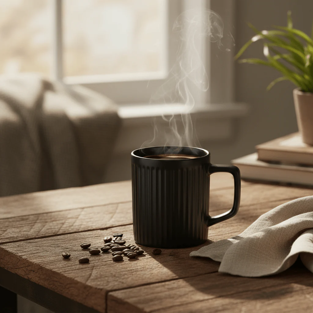 Zeo Black Ribbed Ceramic Coffee Mug | 385ml - Image 2