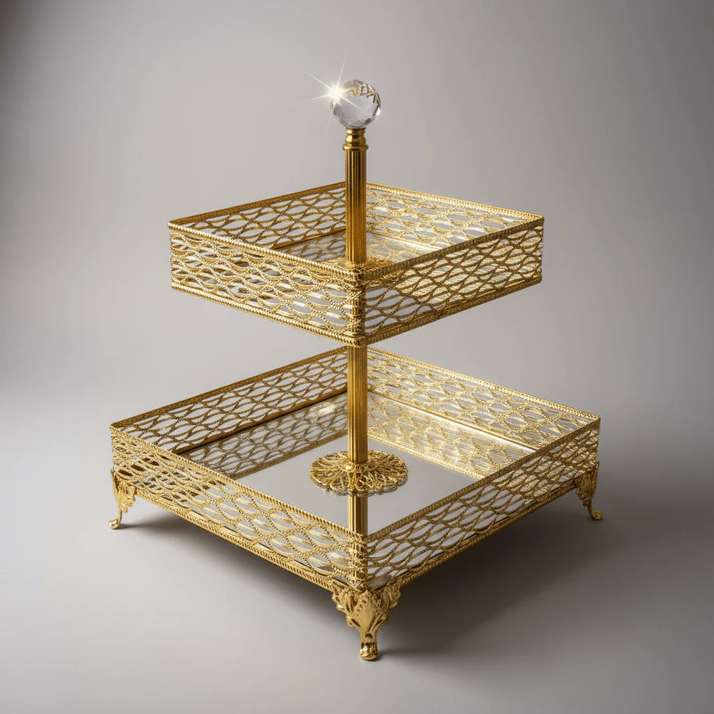 Zeyve Large 2-Tier Square Glass Fruit Display Stand with Gold Finish – Premium Serving Solution for Parties & Gatherings – 18 × 25 × 30 cm - Image 4