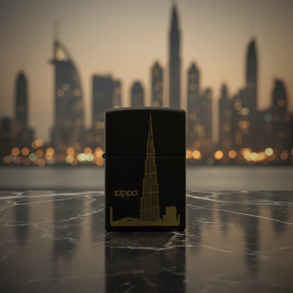 Zippo Black Flip Top Refillable Metal Lighter Burj Khalifa Graphic Design Windproof 6×4 cm - Image 2