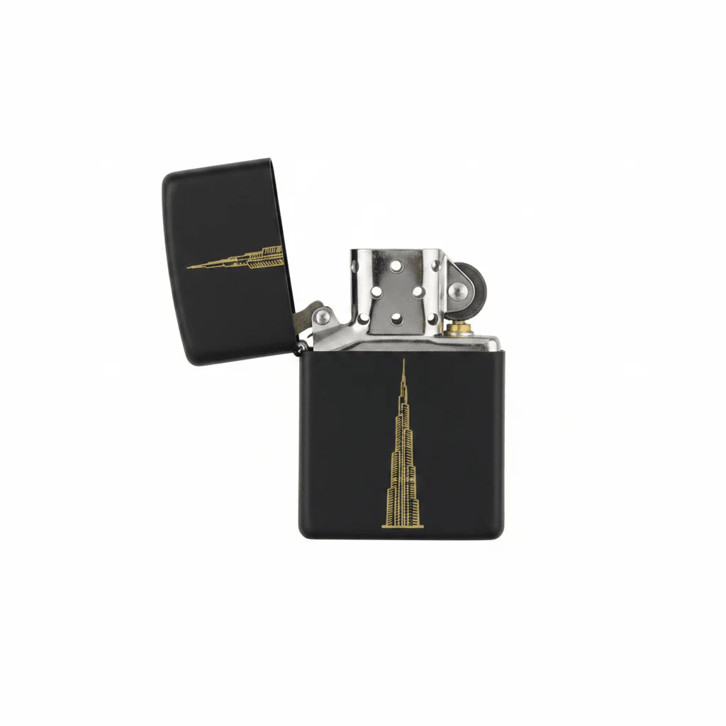 Zippo Black Flip Top Refillable Metal Lighter Burj Khalifa Graphic Design Windproof 6×4 cm - Image 3