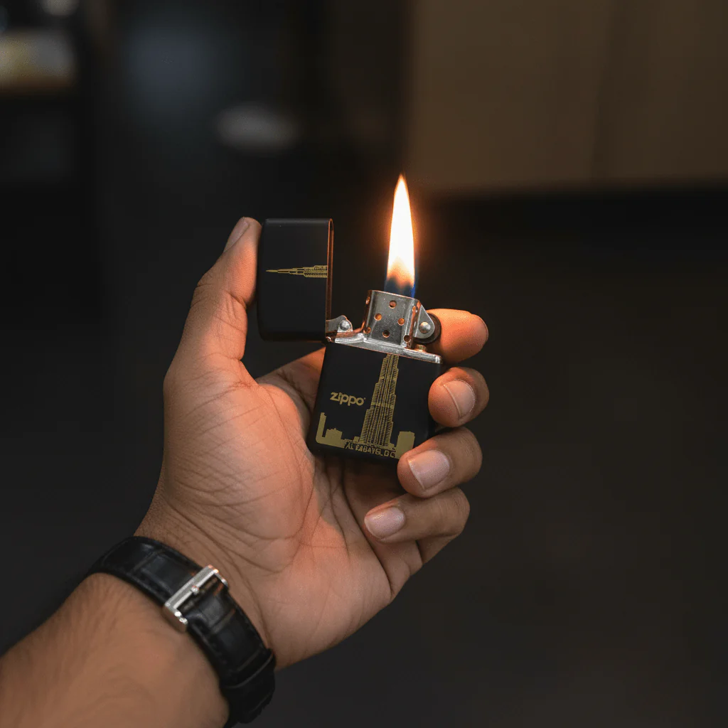 Zippo Black Flip Top Refillable Metal Lighter Burj Khalifa Graphic Design Windproof 6×4 cm - Image 4