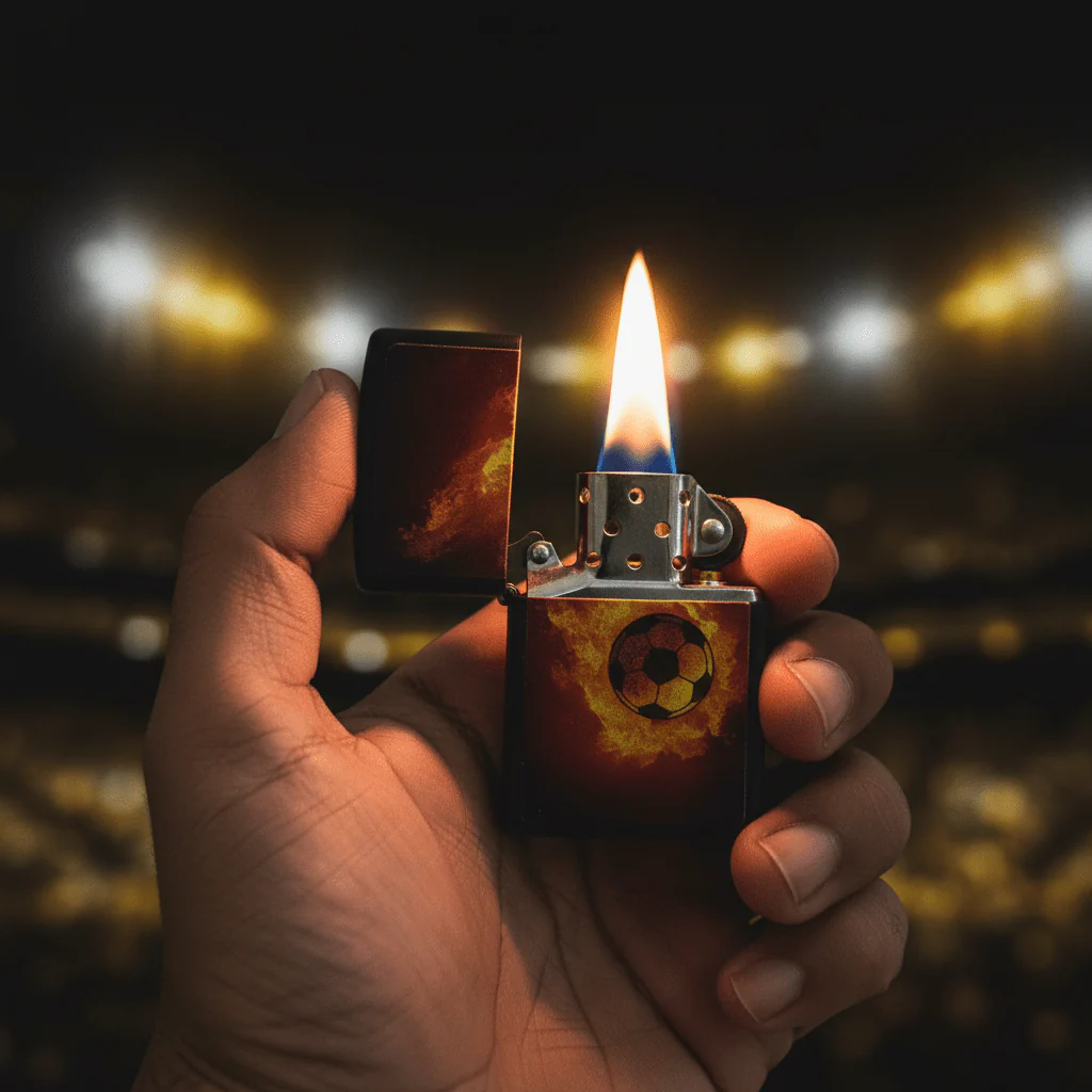 Zippo Black Flip Top Refillable Metal Lighter Flaming Soccer Ball Sports Design 6×4 cm - Image 2