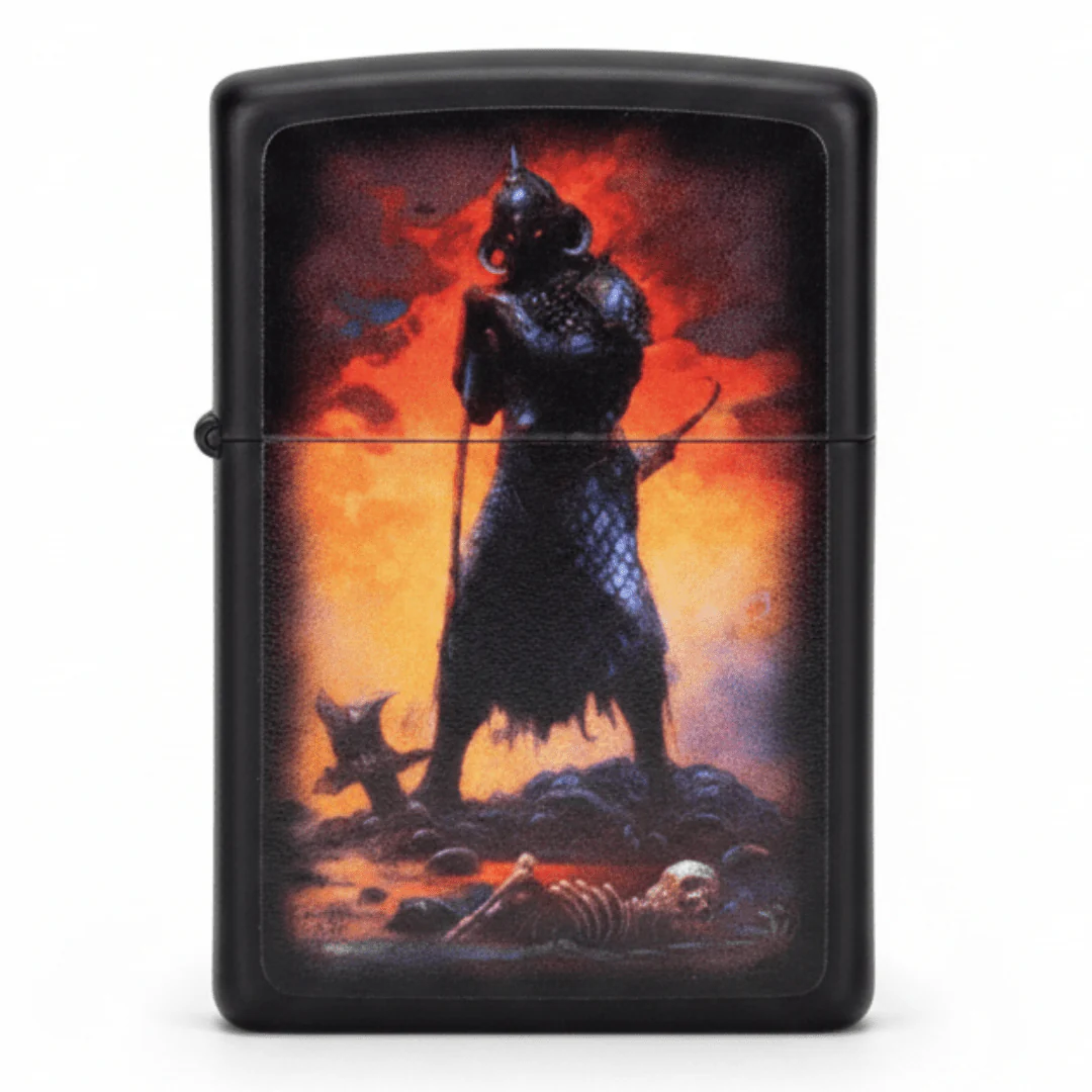 Zippo Black Flip Top Refillable Metal Lighter Frank Frazetta Death Dealer Artwork Windproof 6×4 cm