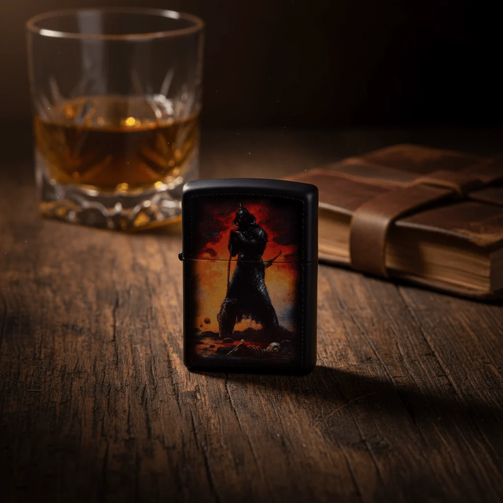Zippo Black Flip Top Refillable Metal Lighter Frank Frazetta Death Dealer Artwork Windproof 6×4 cm - Image 3