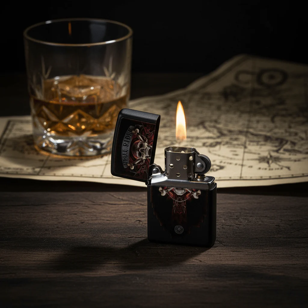 Zippo Black Flip Top Refillable Metal Lighter Hell Rider Skull Artwork Heavy Duty 6×4 cm - Image 2