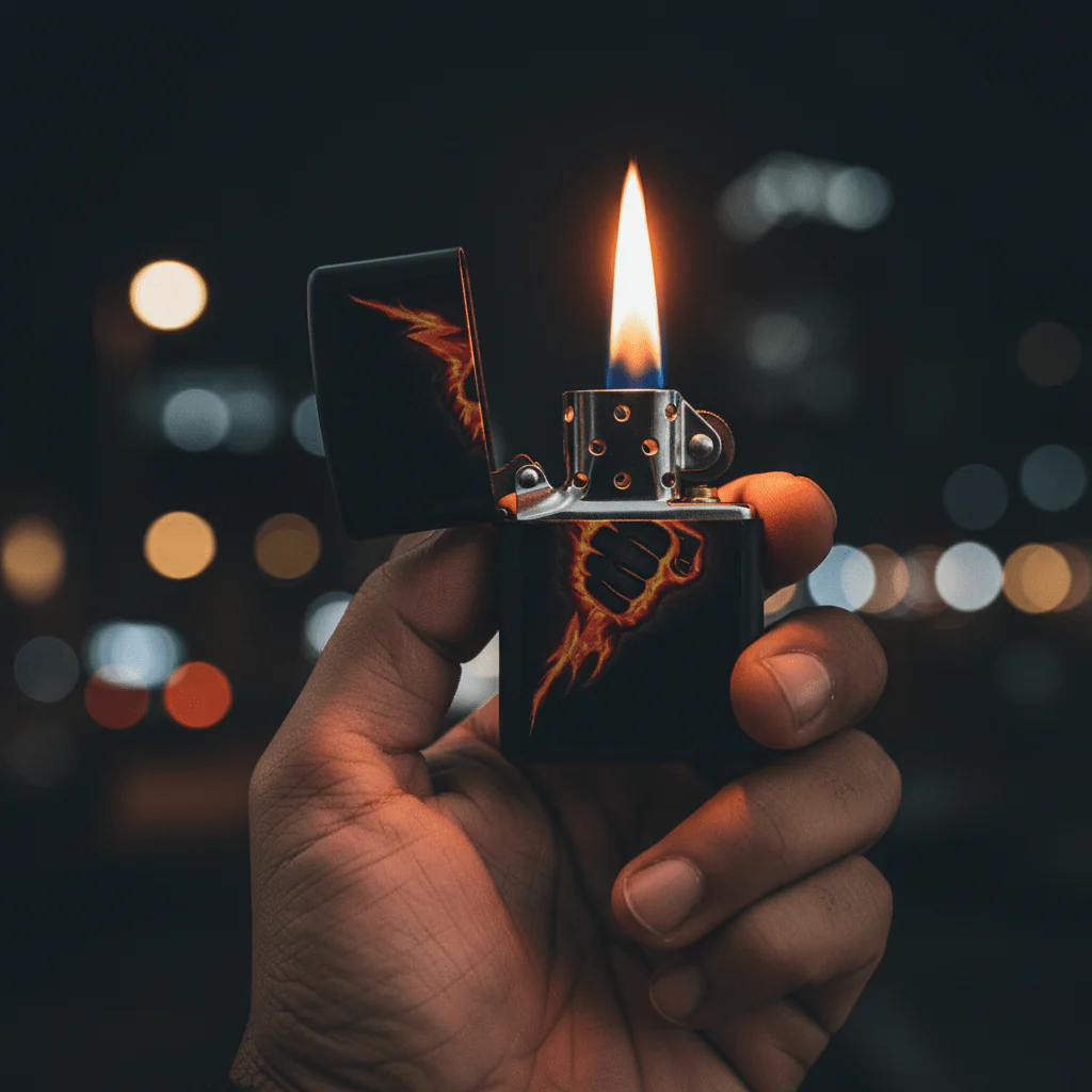 Zippo Black Flip Top Refillable Metal Lighter Lightning Bolt Fist Graphic Windproof 6×4 cm - Image 2