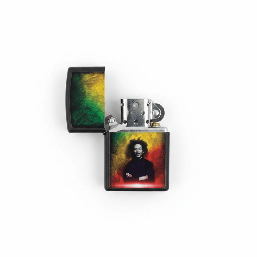 Zippo Black Flip Top Refillable Metal Lighter With Bob Marley Design Durable Build 6×4 cm - Image 2