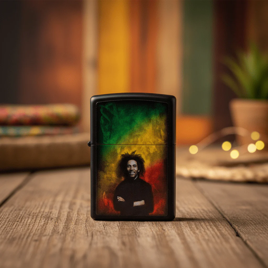 Zippo Black Flip Top Refillable Metal Lighter With Bob Marley Design Durable Build 6×4 cm - Image 3