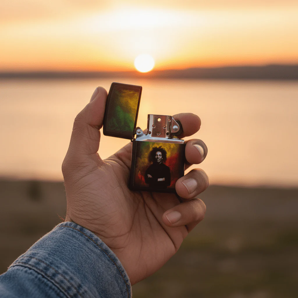 Zippo Black Flip Top Refillable Metal Lighter With Bob Marley Design Durable Build 6×4 cm - Image 4