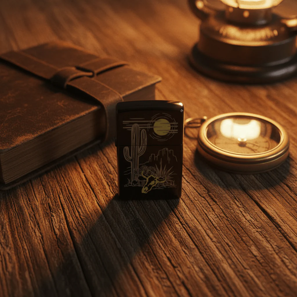 Zippo Black Flip Top Refillable Metal Lighter Western Style Artwork Windproof Durable 6×4 cm - Image 2
