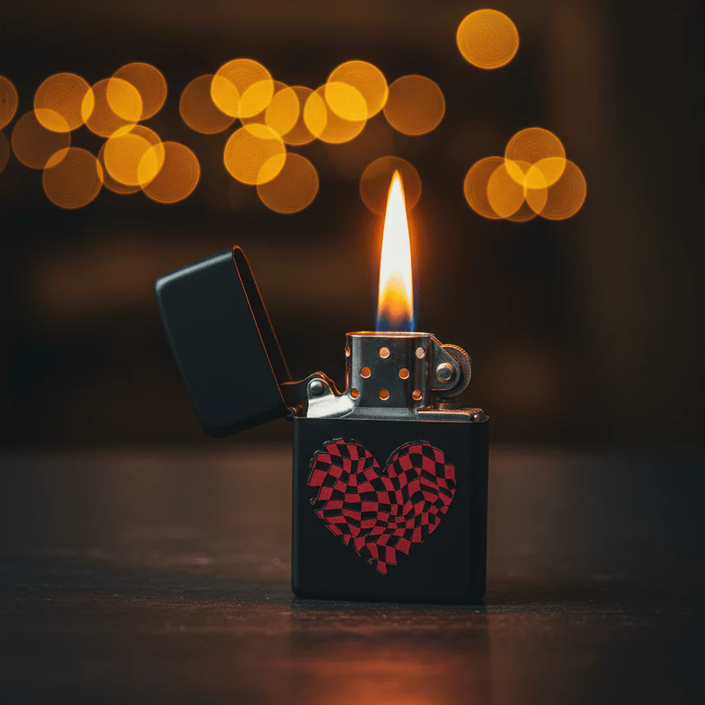 Zippo Black Metal Flip-Top Lighter with Red Heart Love Symbol Design, Refillable (6×4 cm) - Image 2