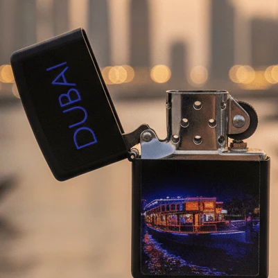 Zippo Black Metal Windproof Lighter with Dubai Dhow Cruise Scenic Design, Refillable Flip-Top (6×4 cm) - Image 2