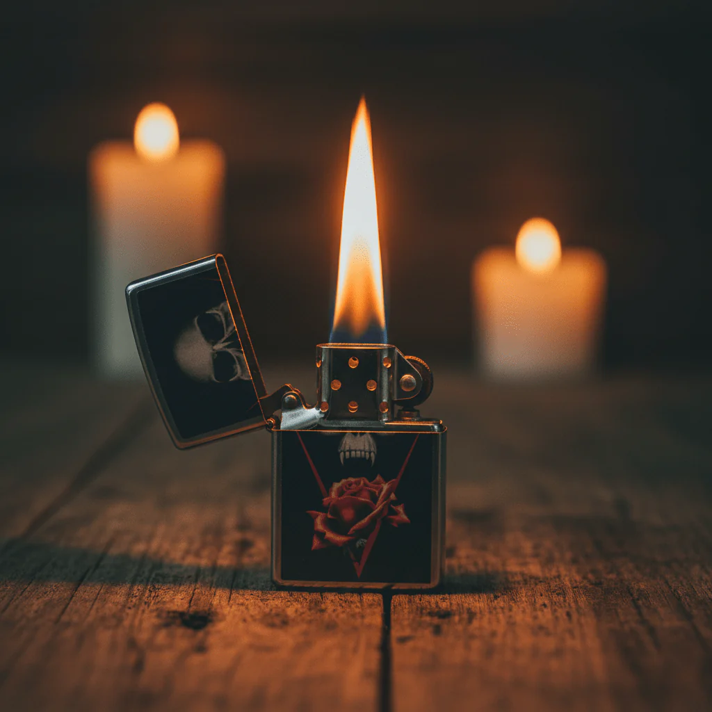 Zippo Dual Tone Silver & Black Metal Lighter with Eastern Inspired Pattern, Flip-Top Refillable (6×4 cm) - Image 2