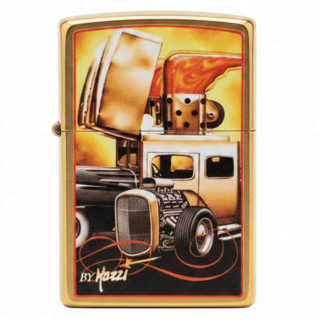 Zippo Gold Flip Top Refillable Metal Lighter Mazzi Zippo Car Artwork Premium Finish 6×4 cm