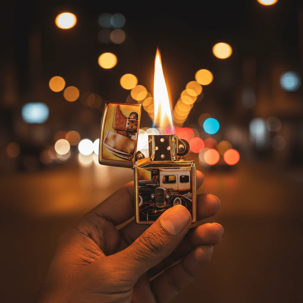 Zippo Gold Flip Top Refillable Metal Lighter Mazzi Zippo Car Artwork Premium Finish 6×4 cm - Image 3