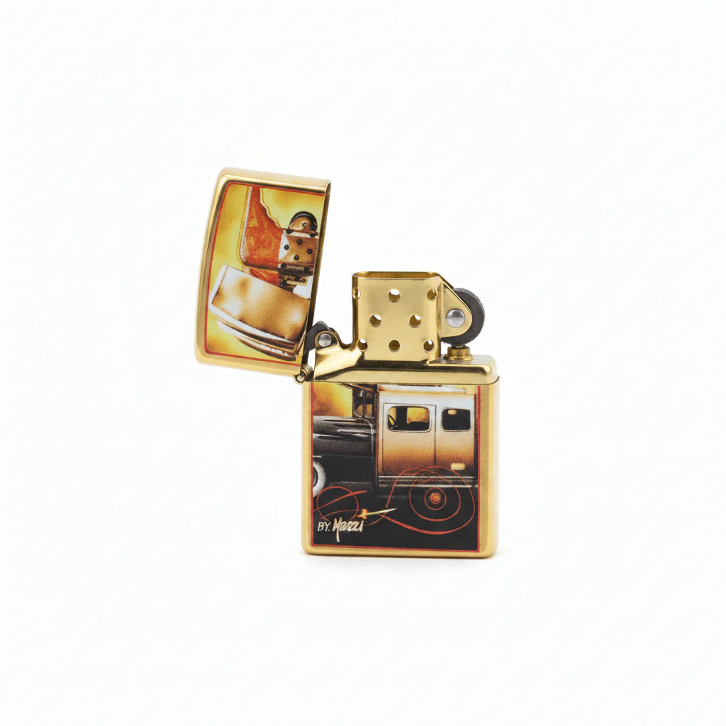Zippo Gold Flip Top Refillable Metal Lighter Mazzi Zippo Car Artwork Premium Finish 6×4 cm - Image 4