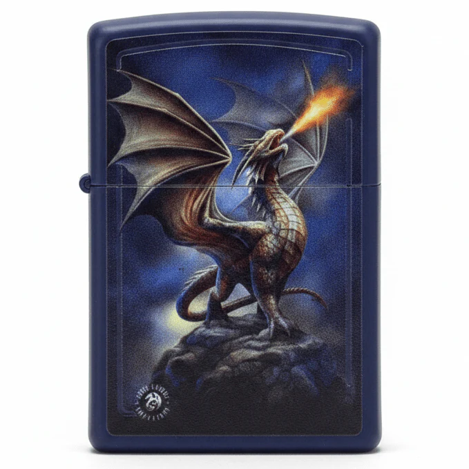 Zippo Navy Blue Flip Top Refillable Metal Lighter Anne Stokes Collection Fantasy Artwork 6×4 cm