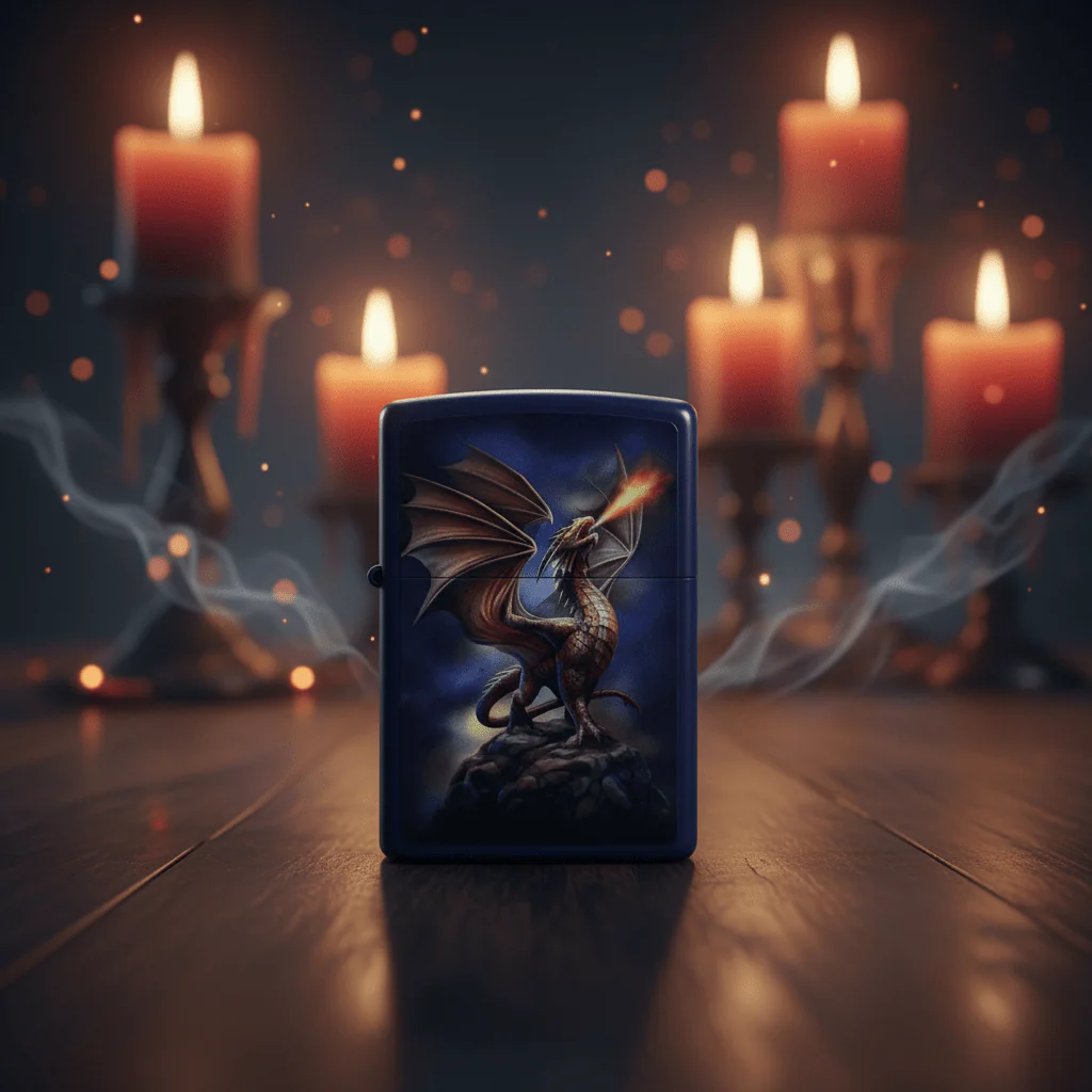Zippo Navy Blue Flip Top Refillable Metal Lighter Anne Stokes Collection Fantasy Artwork 6×4 cm - Image 2