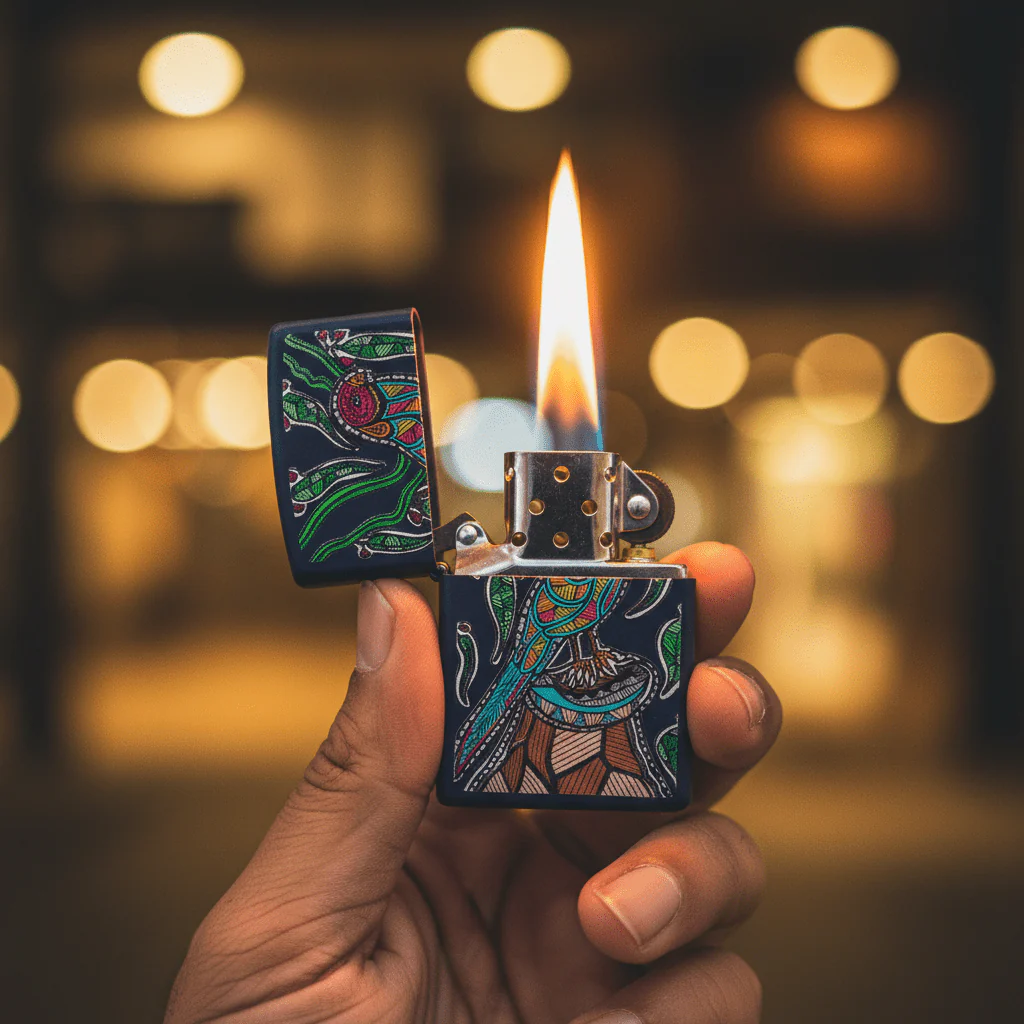 Zippo Navy Blue Metal Lighter with John Smith Gumbula Artwork Design, Refillable Flip-Top (6×4 cm) - Image 2
