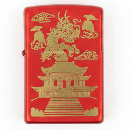 Zippo Red Metal Lighter with Rose Gothic Artwork Design, Flip-Top Refillable (6×4 cm)