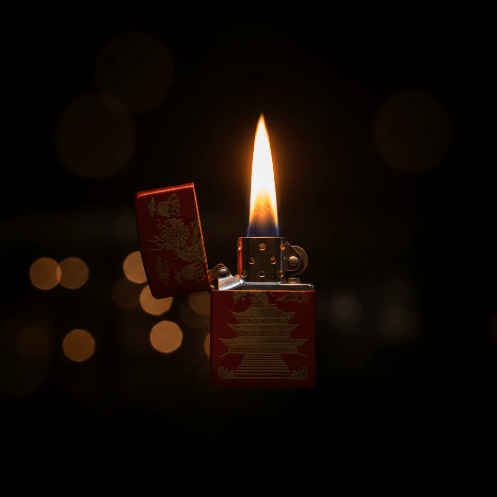 Zippo Red Metal Lighter with Rose Gothic Artwork Design, Flip-Top Refillable (6×4 cm) - Image 2