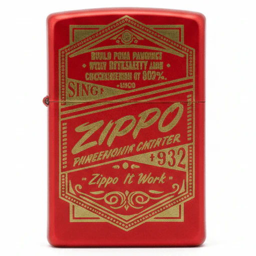 Zippo Red Metal Lighter with “Zippo It Work” Graphic Text Design, Flip-Top Refillable (6×4 cm)