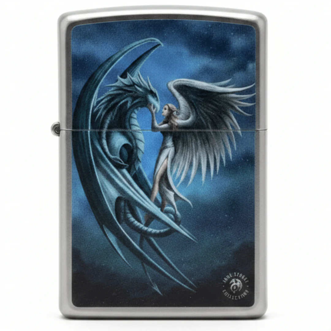 Zippo Silver Flip Top Refillable Metal Lighter Anne Stokes Collection Design  Fantasy Art 6×4 cm