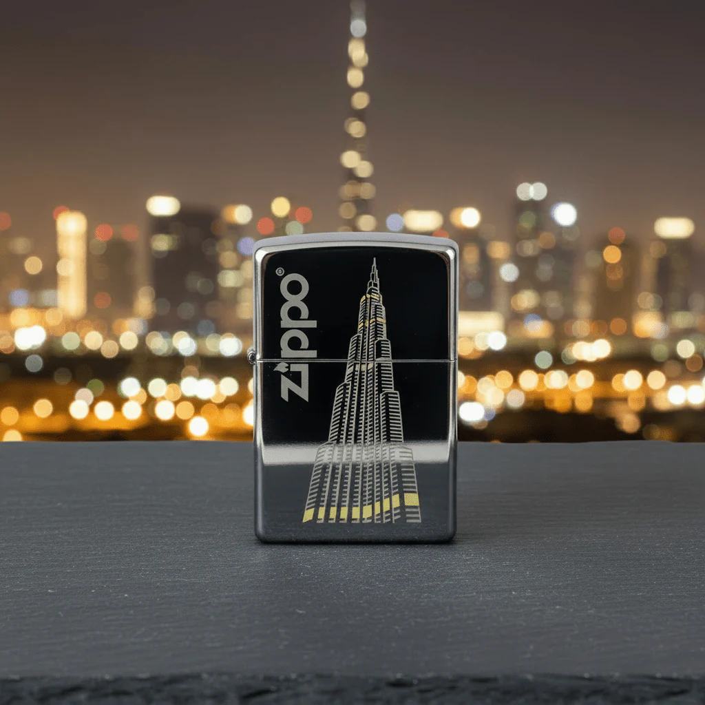 Zippo Silver Flip Top Refillable Metal Lighter Burj Khalifa Skyline Design Windproof 6×4 cm - Image 2
