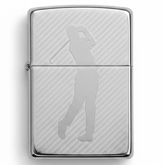 Zippo Silver Flip Top Refillable Metal Lighter Golfer Sports Artwork Windproof 6×4 cm
