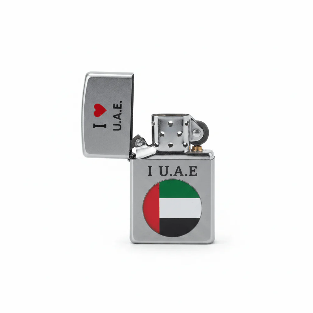 Zippo Silver Flip Top Refillable Metal Lighter I Love UAE Design Windproof Pocket Size 6×4 cm - Image 2