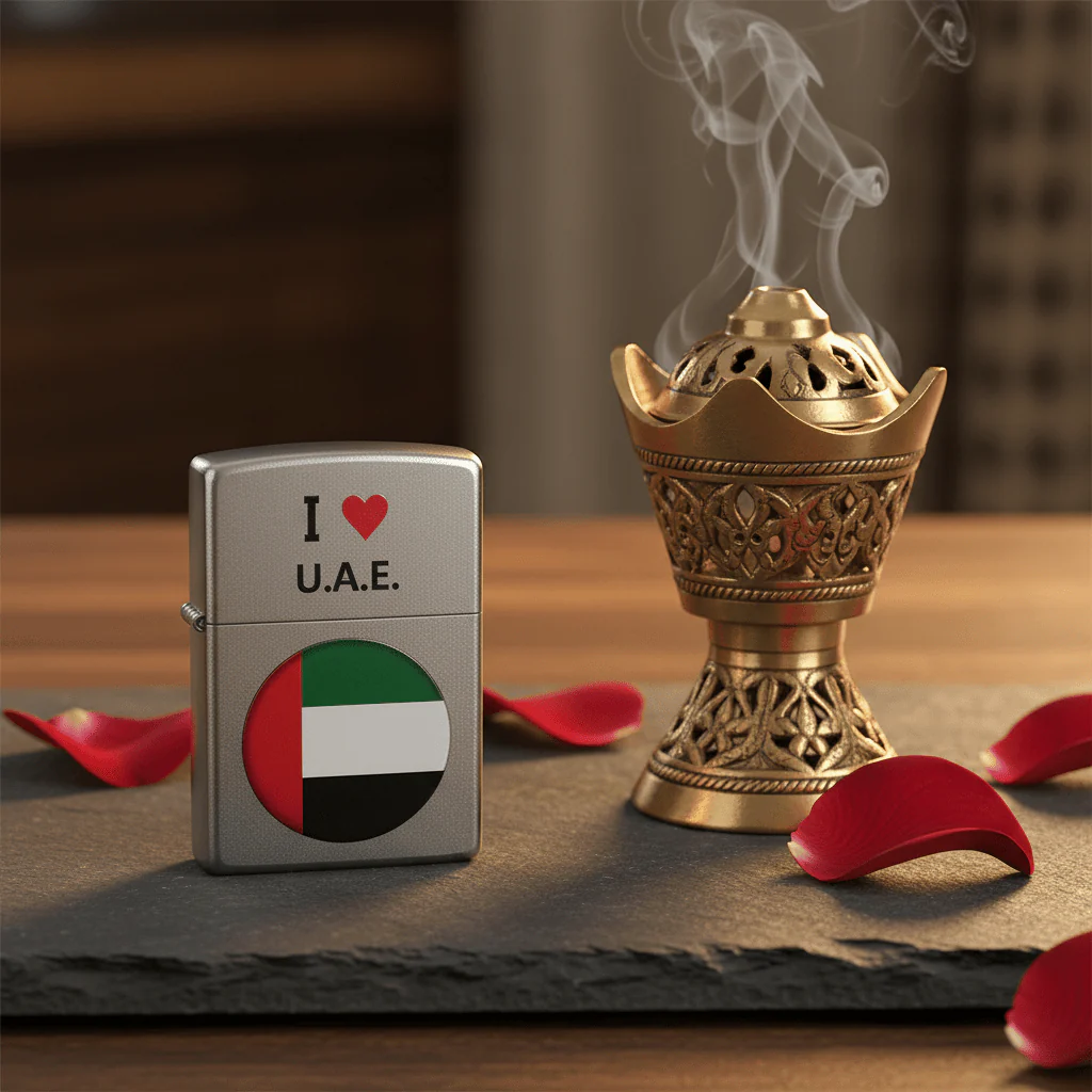 Zippo Silver Flip Top Refillable Metal Lighter I Love UAE Design Windproof Pocket Size 6×4 cm - Image 3