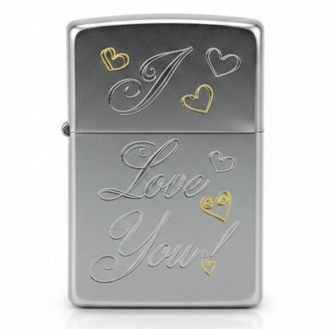 Zippo Silver Flip Top Refillable Metal Lighter I Love You Text Design Gift Idea 6×4 cm