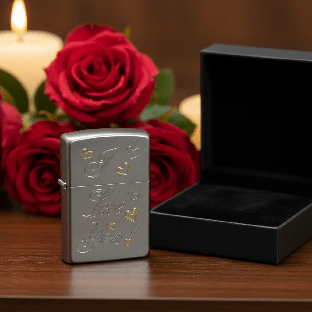 Zippo Silver Flip Top Refillable Metal Lighter I Love You Text Design Gift Idea 6×4 cm - Image 2
