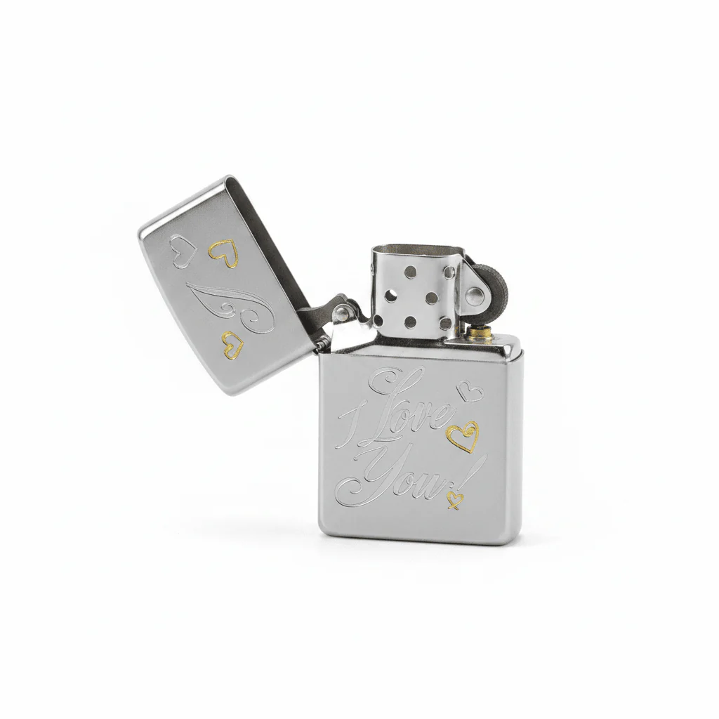 Zippo Silver Flip Top Refillable Metal Lighter I Love You Text Design Gift Idea 6×4 cm - Image 3