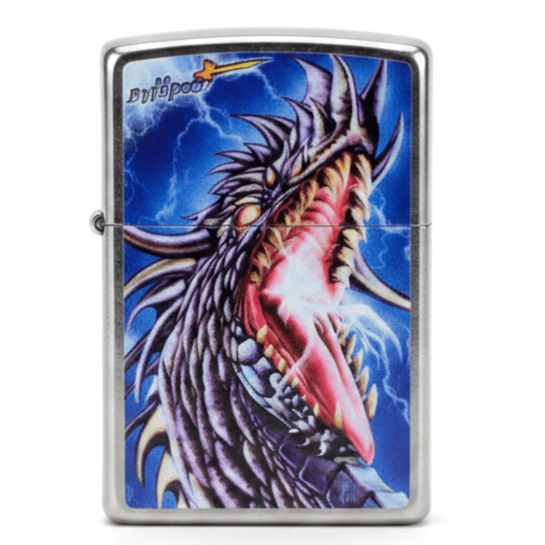 Zippo Silver Flip Top Refillable Metal Lighter Mazzi Dragon Design Windproof Durable Build 6×4 cm