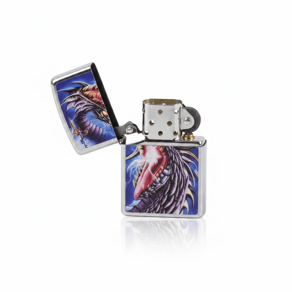 Zippo Silver Flip Top Refillable Metal Lighter Mazzi Dragon Design Windproof Durable Build 6×4 cm - Image 3