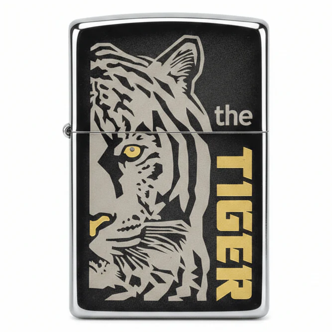Zippo Silver Flip Top Refillable Metal Lighter Save The Tiger Artwork Wildlife Theme 6×4 cm