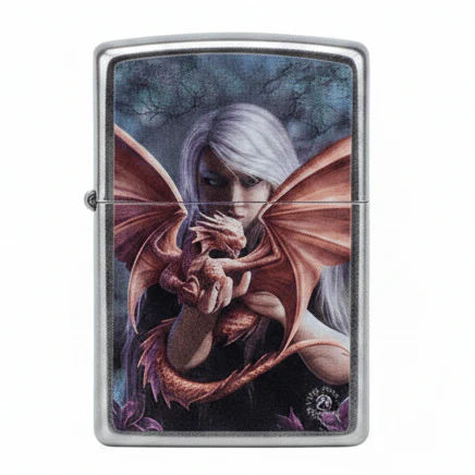 Zippo Silver Metal Lighter with Anne Stokes Fantasy Collection Design Flip-Top Refillable (6×4 cm)