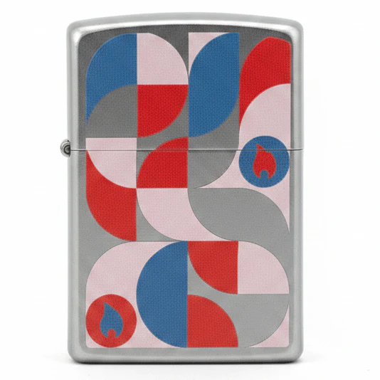 Zippo Silver Metal Lighter with Modern Geometric Pattern Design, Flip-Top Refillable Windproof (6×4 cm)