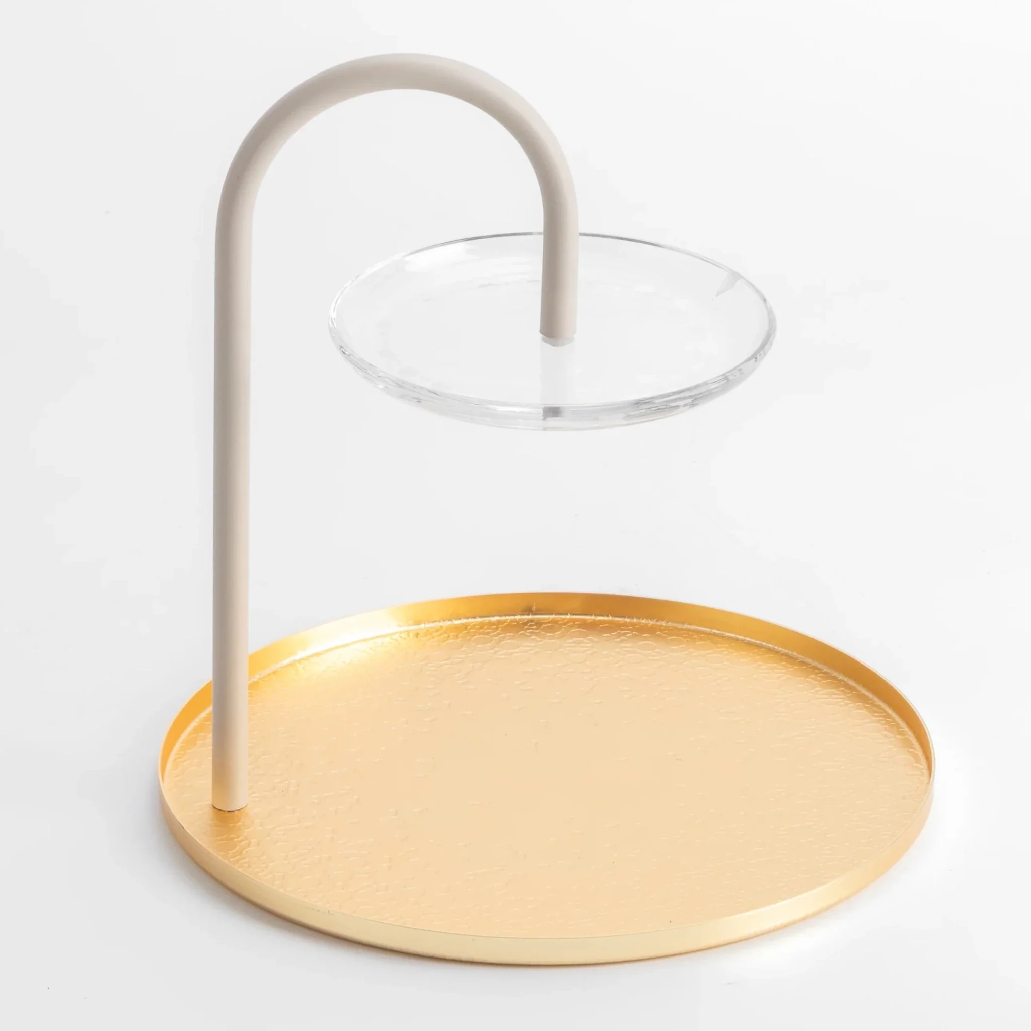 Otantik Stainless Steel Two-Tier Stand With Bracket From Nourhan - Matte Gold + Beige - Image 2