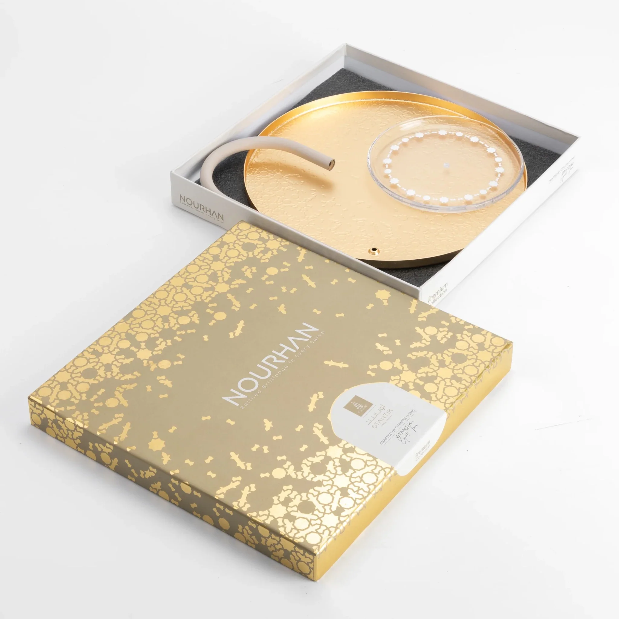 Otantik Stainless Steel Two-Tier Stand With Bracket From Nourhan - Matte Gold + Beige - Image 3